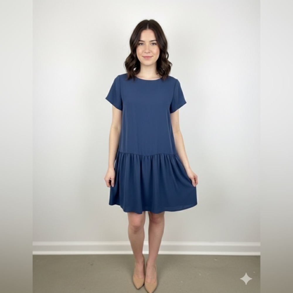 Cynthia Rowley Women’s 4 Navy Blue Drop Waist Dress Short Sleeve Button S UK 8